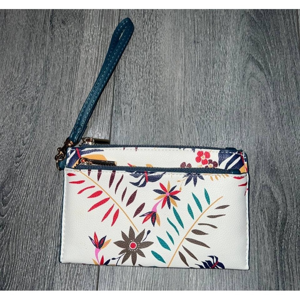 A New Day Floral Double Zipped Pouch wristlet Y2K White B000742
